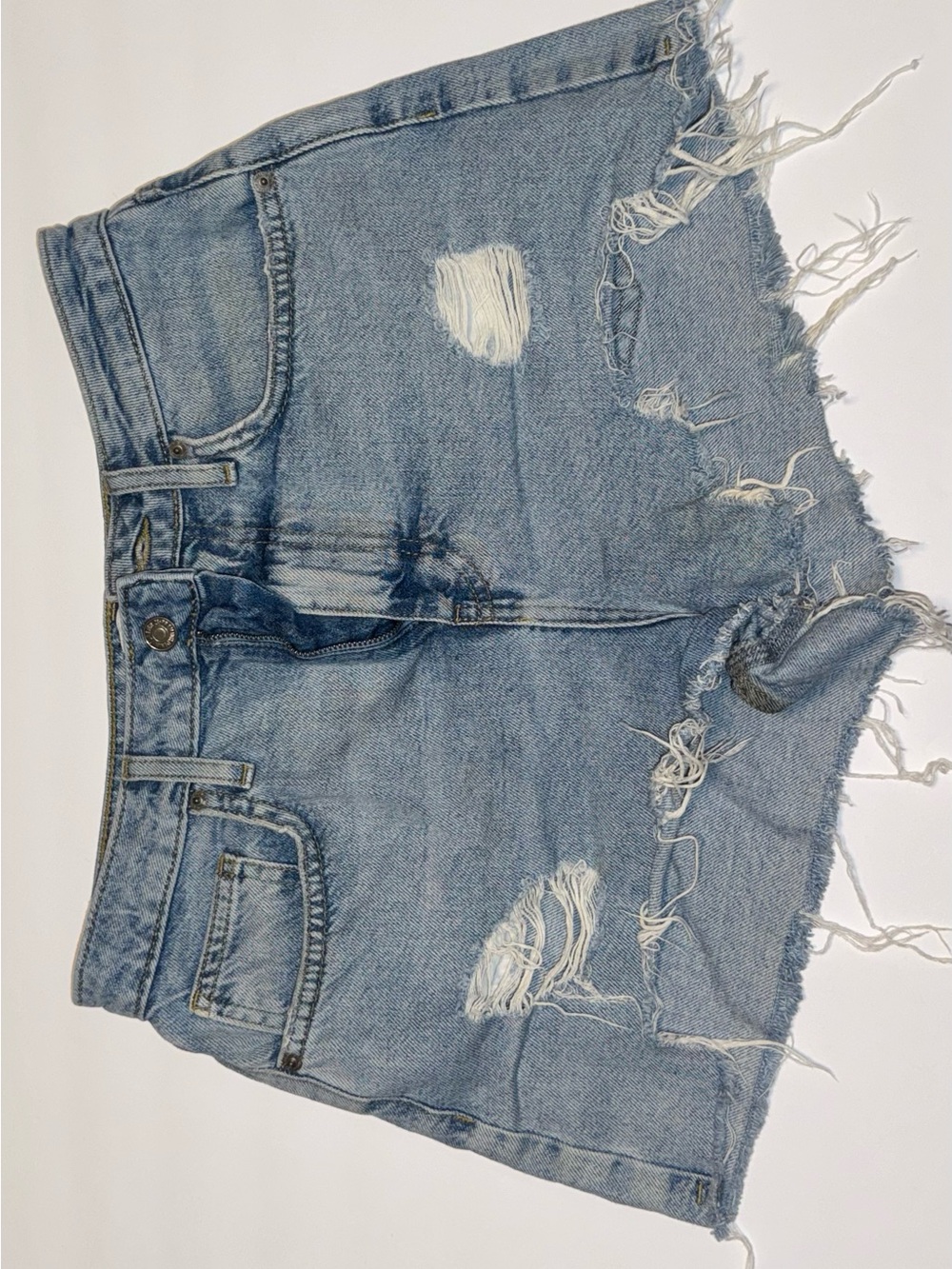 Distressed Light Blue Denim Shorts